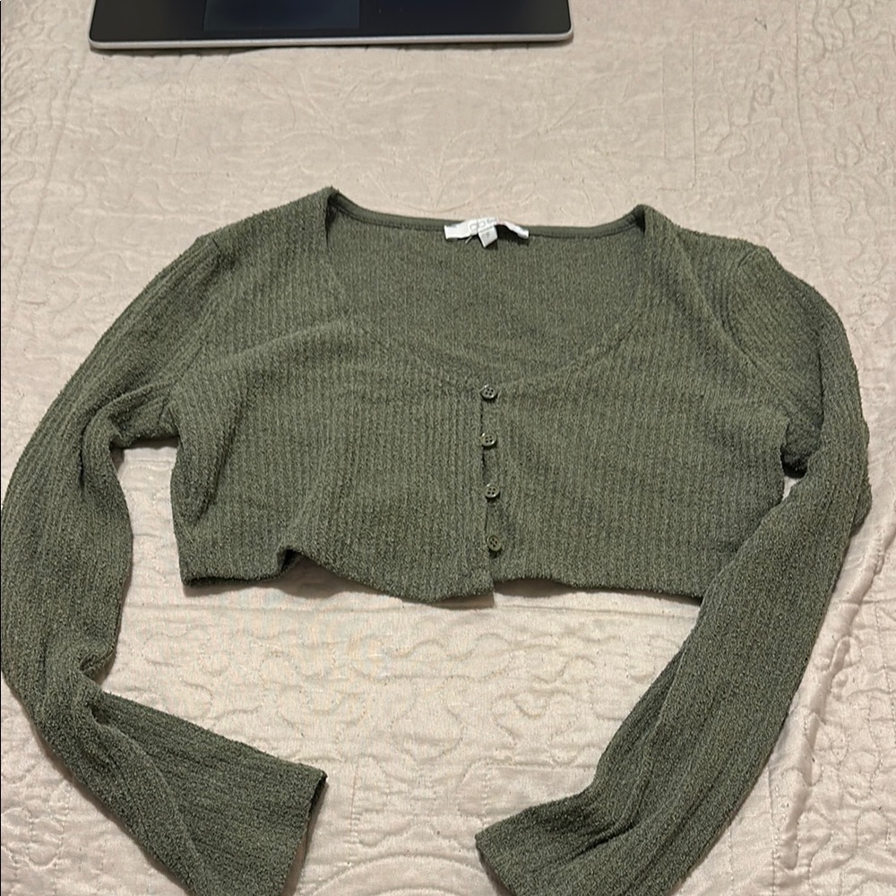 Olive Green Ribbed Button-Up Cardigan